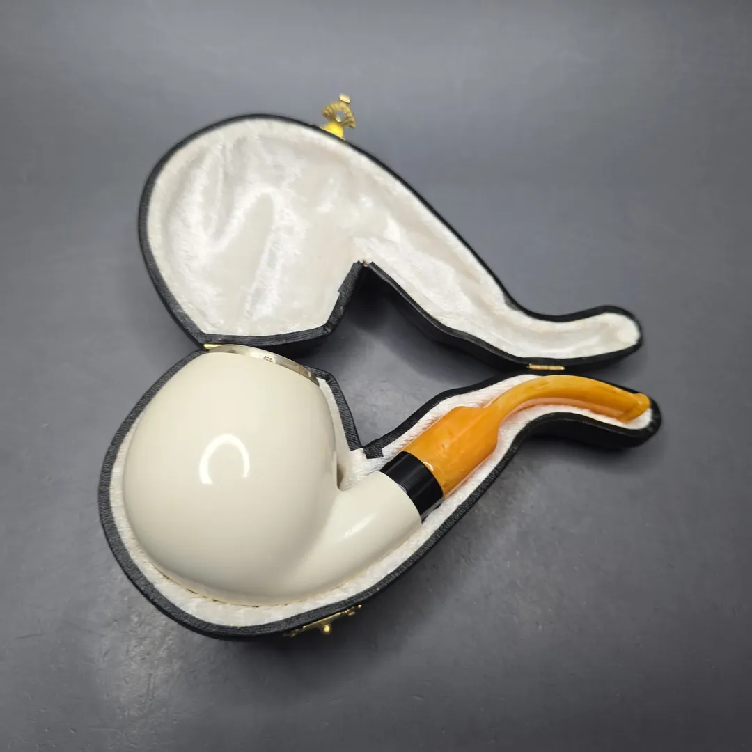 Unknown Large Smooth Meerschaum Egg with Silver Cap and Acrylic Ferrule (Unsmoked Estate) - Image 2