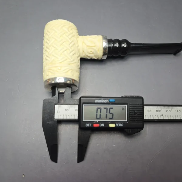 MBSD Meerschaum Double Silver Guilloche Poker Reverse Calabash Block Meerschaum Pipe, New - Image 12