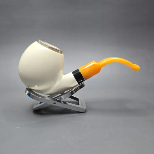 Unknown Large Smooth Meerschaum Egg with Silver Cap and Acrylic Ferrule (Unsmoked Estate) - Image 3