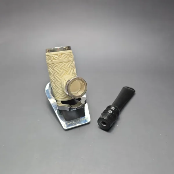 MBSD Meerschaum Double Silver Guilloche Poker Reverse Calabash Block Meerschaum Pipe, New - Image 13