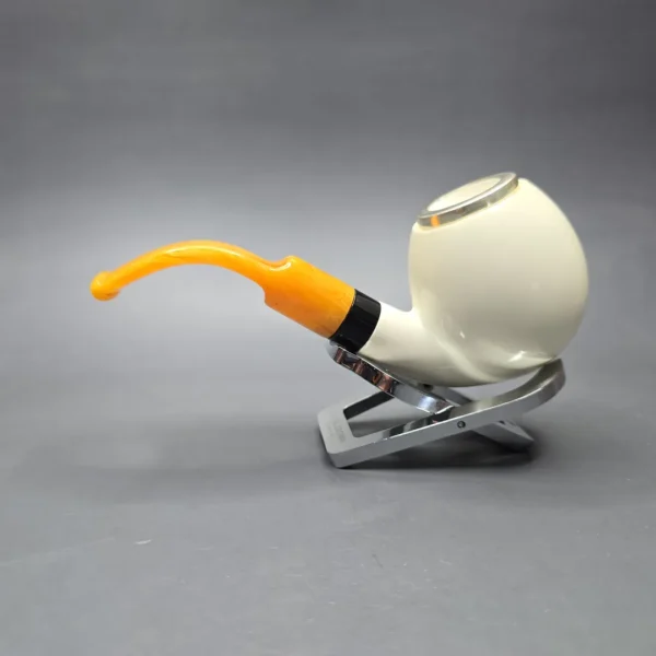 Unknown Large Smooth Meerschaum Egg with Silver Cap and Acrylic Ferrule (Unsmoked Estate) - Image 5