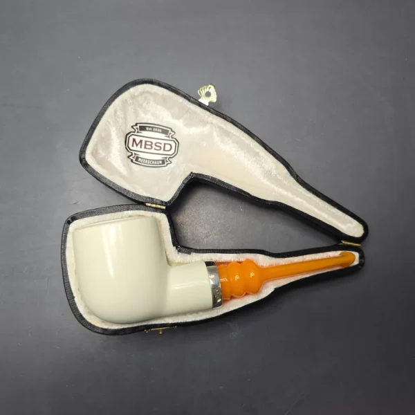MBSD Meerschaum Silver Smooth Pot Reverse Calabash Block Meerschaum Pipe, New - Image 12