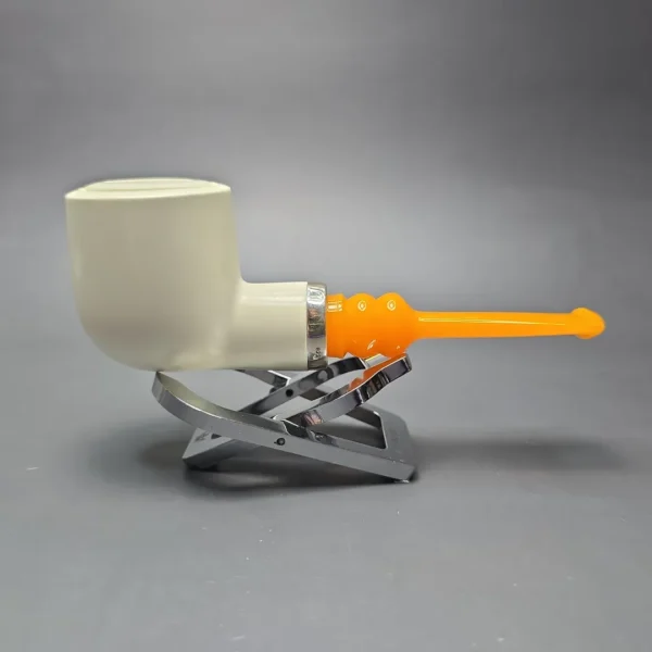 MBSD Meerschaum Silver Smooth Pot Reverse Calabash Block Meerschaum Pipe, New - Image 13