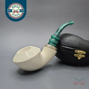 MBSD Meerschaum Silver Smooth Danish Dublin Reverse Calabash Block Meerschaum Pipe, New