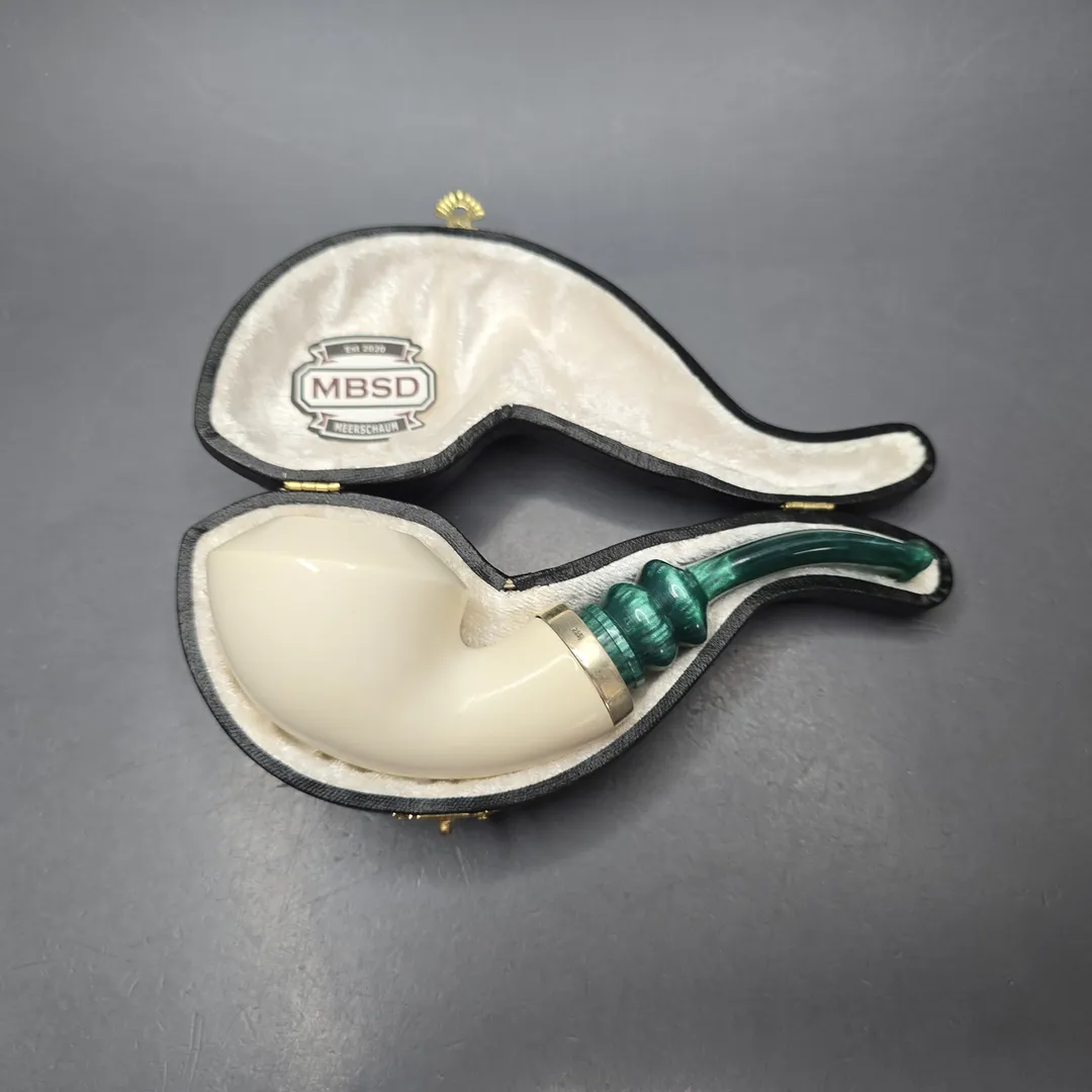 MBSD Meerschaum Silver Smooth Danish Dublin Reverse Calabash Block Meerschaum Pipe, New - Image 2
