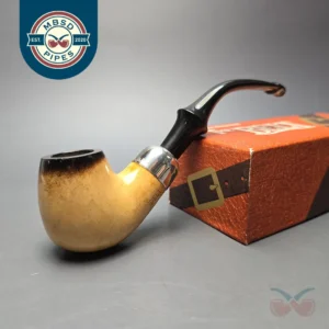 Belt Fumed African Block Meerschaum Bent Billiard w/ Les Wood Silver Estate Pipe, Unsmoked