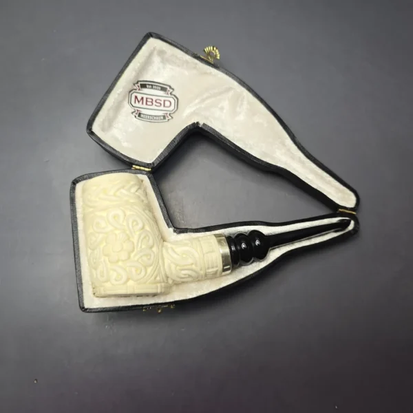 MBSD Meerschaum Silver Floral Poker Reverse Calabash Block Meerschaum Pipe, New - Image 12