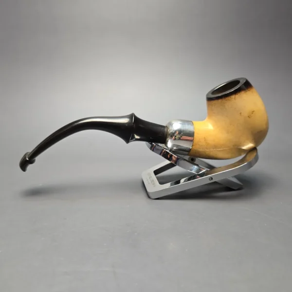 Belt Fumed African Block Meerschaum Bent Billiard w/ Les Wood Silver Estate Pipe, Unsmoked - Image 4