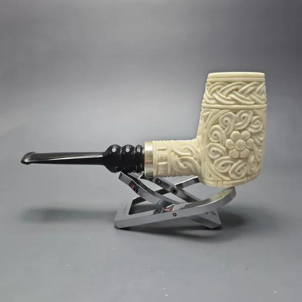 MBSD Meerschaum Silver Floral Poker Reverse Calabash Block Meerschaum Pipe, New - Image 4