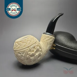 MBSD Meerschaum Silver Floral Carved Reverse Calabash Brandy (New)