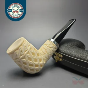 MBSD Meerschaum Silver Lattice Carved Reverse Calabash Billiard with Silver (New)