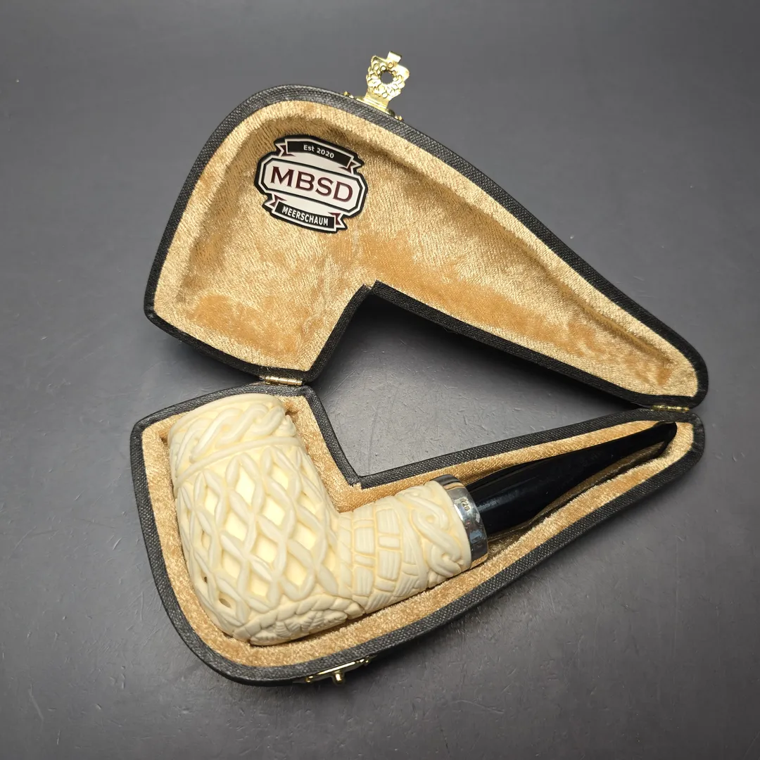 MBSD Meerschaum Silver Lattice Carved Reverse Calabash Billiard with Silver (New) - Image 2