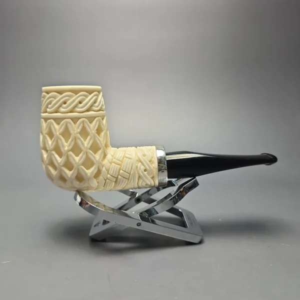 MBSD Meerschaum Silver Lattice Carved Reverse Calabash Billiard with Silver (New) - Image 3