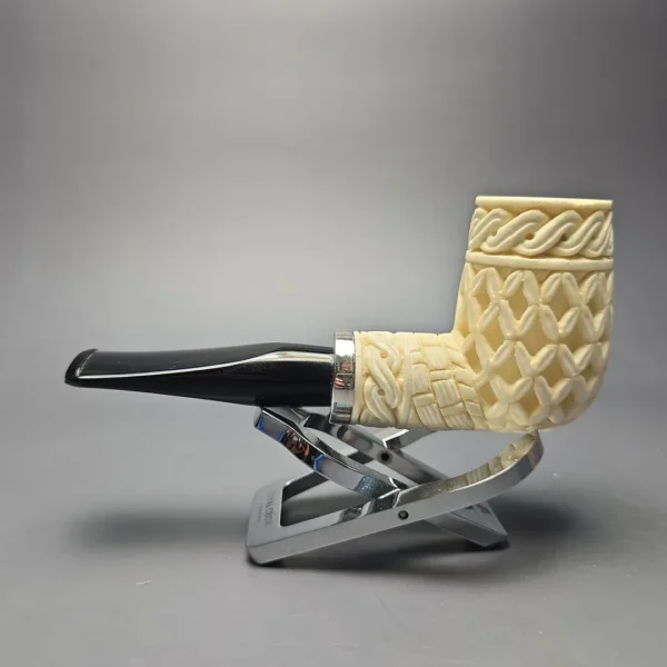 MBSD Meerschaum Silver Lattice Carved Reverse Calabash Billiard with Silver (New) - Image 5