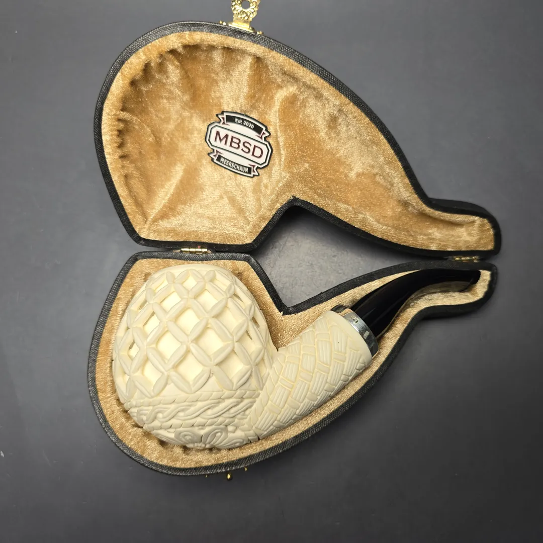 MBSD Meerschaum Silver Extra Large Lattice Carved Reverse Calabash Brandy (New) - Image 2