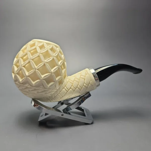 MBSD Meerschaum Silver Extra Large Lattice Carved Reverse Calabash Brandy (New) - Image 3