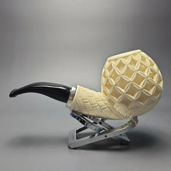 MBSD Meerschaum Silver Extra Large Lattice Carved Reverse Calabash Brandy (New) - Image 5