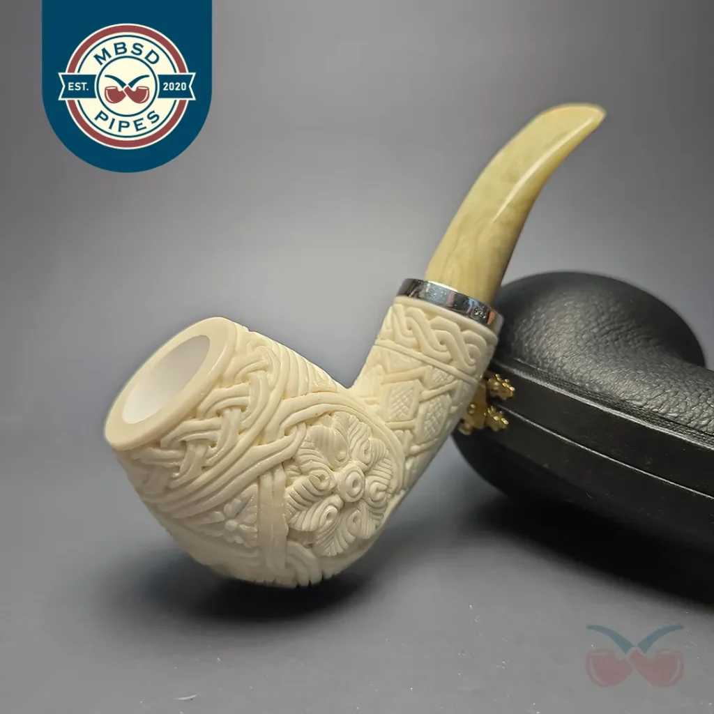 MBSD Meerschaum Silver Floral Carved Reverse Calabash Egg (New)