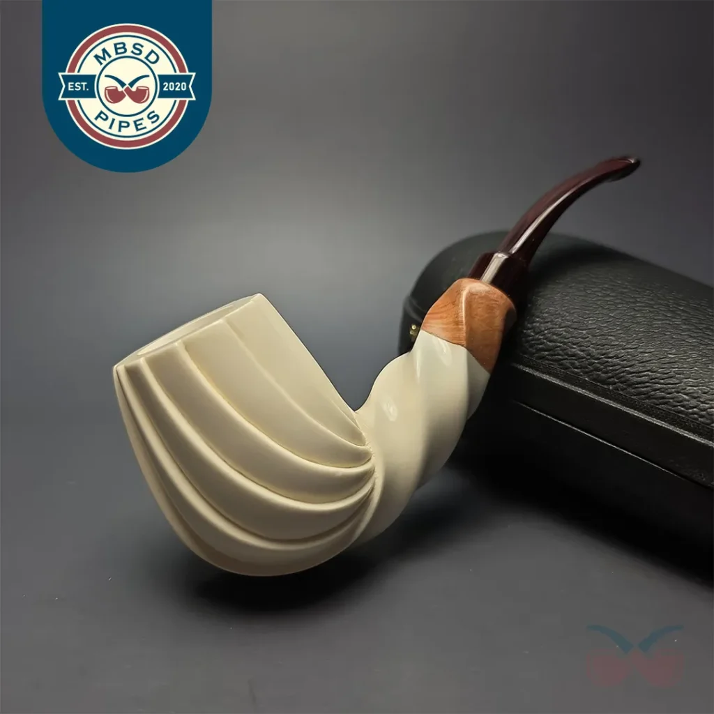 MBSD Meerschaum Premier (by Emre Bay) Smooth Spiral Billiard with Cumberland and Briar-Mortise (New)