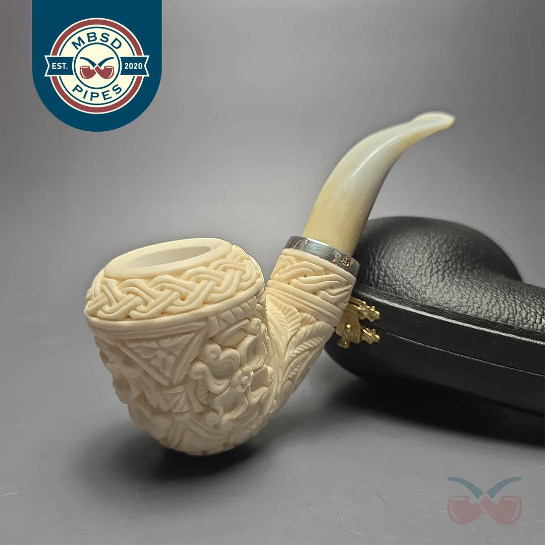 MBSD Meerschaum Silver Floral Carved Reverse Calabash Rhodesian (New)