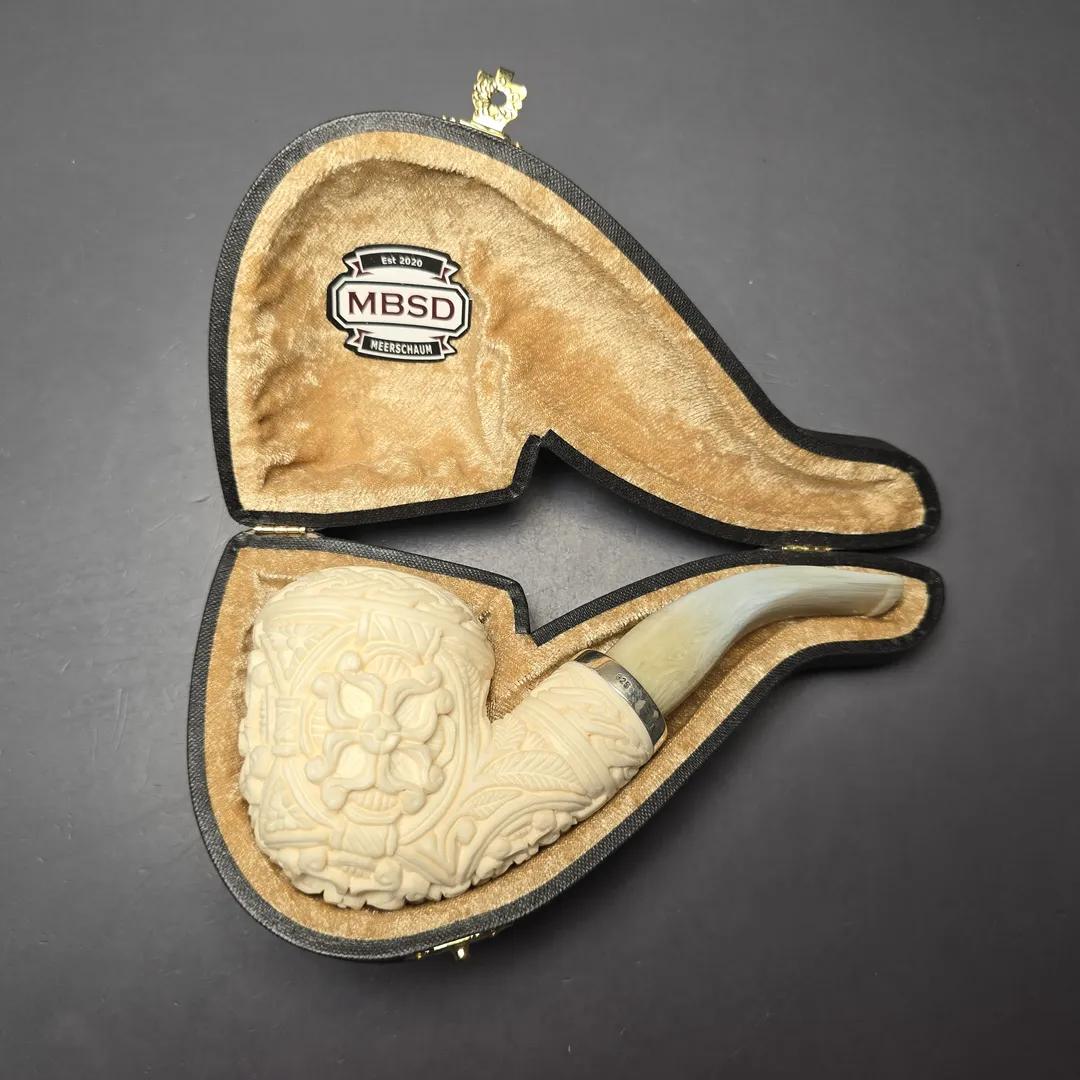 MBSD Meerschaum Silver Floral Carved Reverse Calabash Rhodesian (New) - Image 2