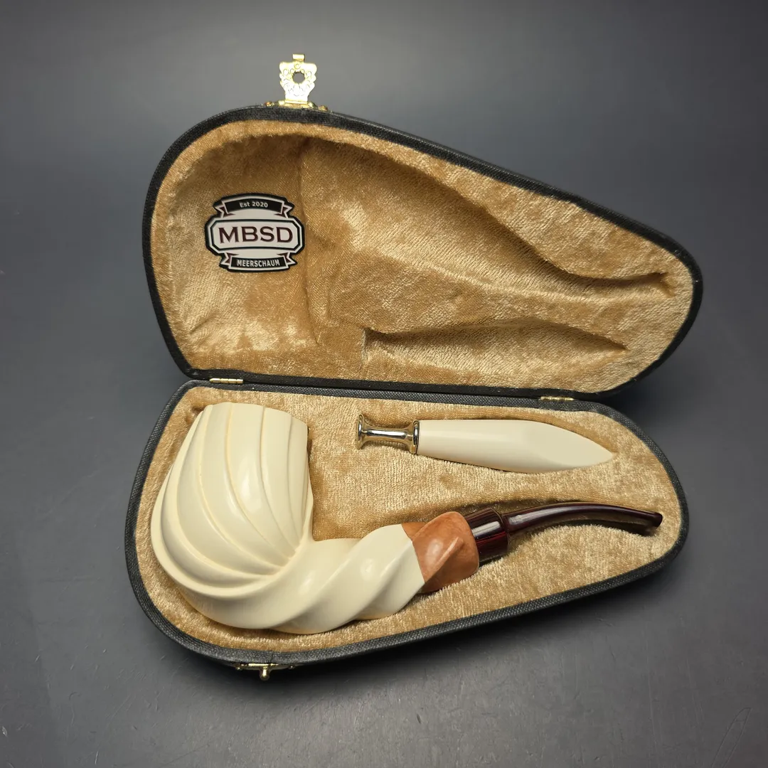 MBSD Meerschaum Premier (by Emre Bay) Smooth Spiral Billiard with Cumberland and Briar-Mortise (New) - Image 2