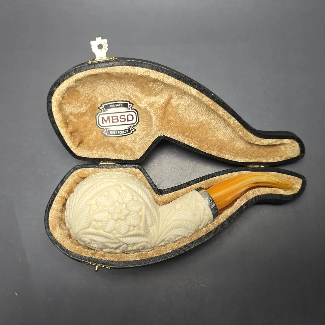 MBSD Meerschaum Silver Floral Carved Reverse Calabash Author (New) - Image 2