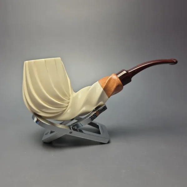 MBSD Meerschaum Premier (by Emre Bay) Smooth Spiral Billiard with Cumberland and Briar-Mortise (New) - Image 3