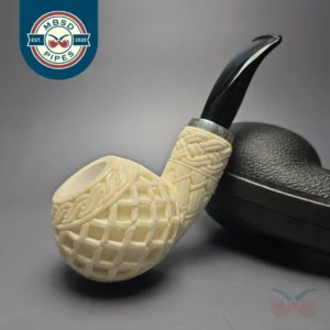 MBSD Meerschaum Silver Lattice Carved Reverse Calabash Author (New)