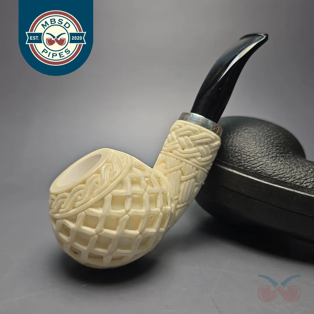 MBSD Meerschaum Silver Lattice Carved Reverse Calabash Author (New)
