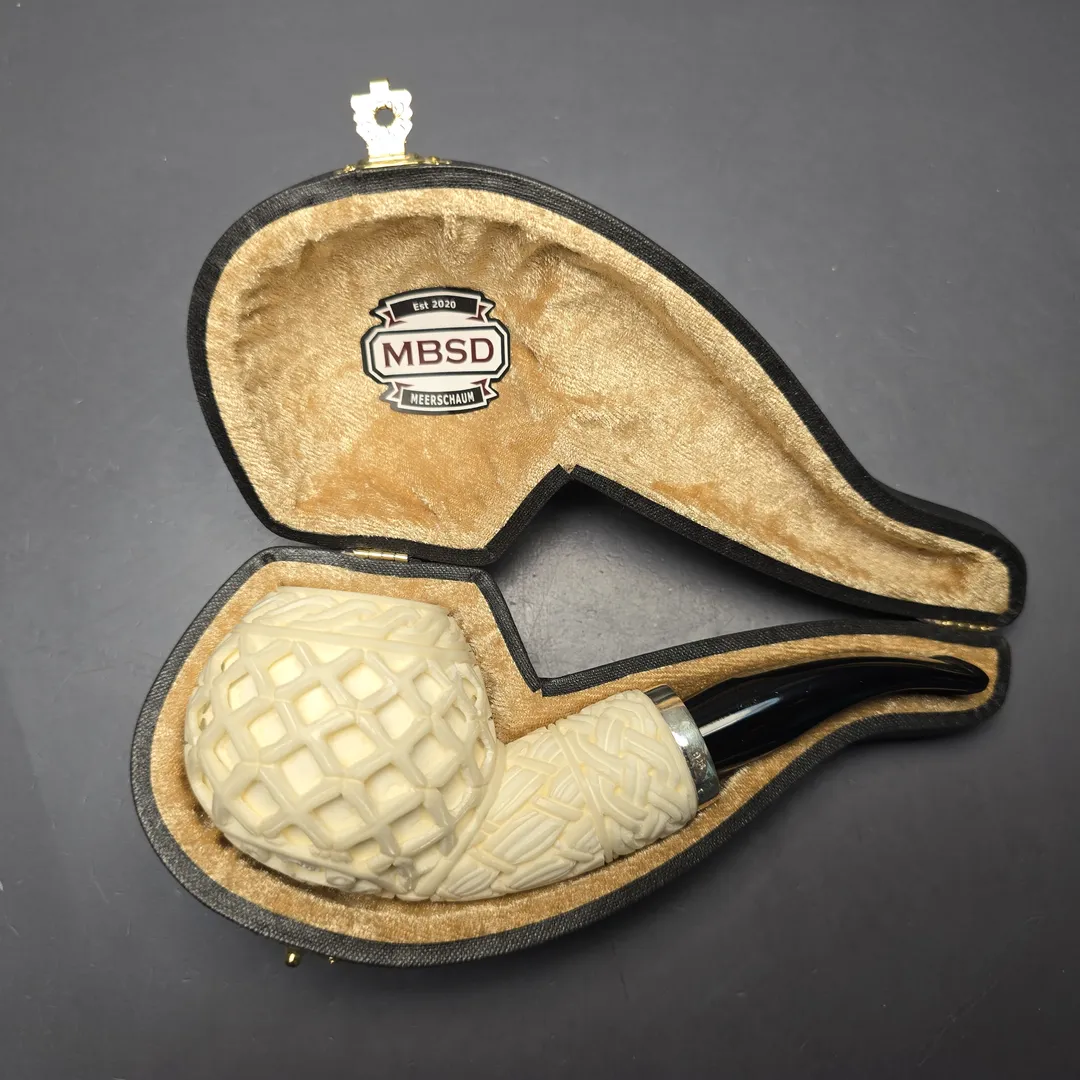 MBSD Meerschaum Silver Lattice Carved Reverse Calabash Author (New) - Image 2