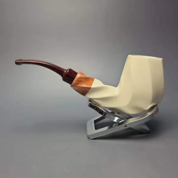 MBSD Meerschaum Premier (by Emre Bay) Smooth Spiral Billiard with Cumberland and Briar-Mortise (New) - Image 5