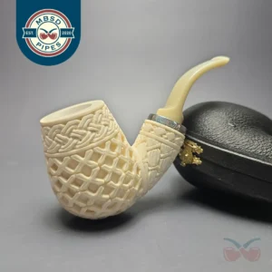 MBSD Meerschaum Silver Lattice Carved Reverse Calabash Brandy (New)