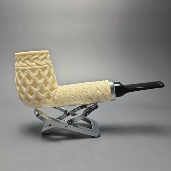 MBSD Meerschaum Silver Extra Large Lattice Carved Reverse Calabash Lovat (New) - Image 3