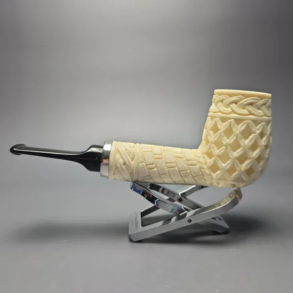 MBSD Meerschaum Silver Extra Large Lattice Carved Reverse Calabash Lovat (New) - Image 5