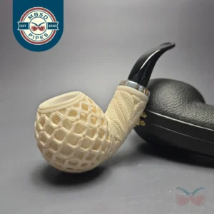 MBSD Meerschaum Silver Lattice Carved Reverse Calabash Author (New)