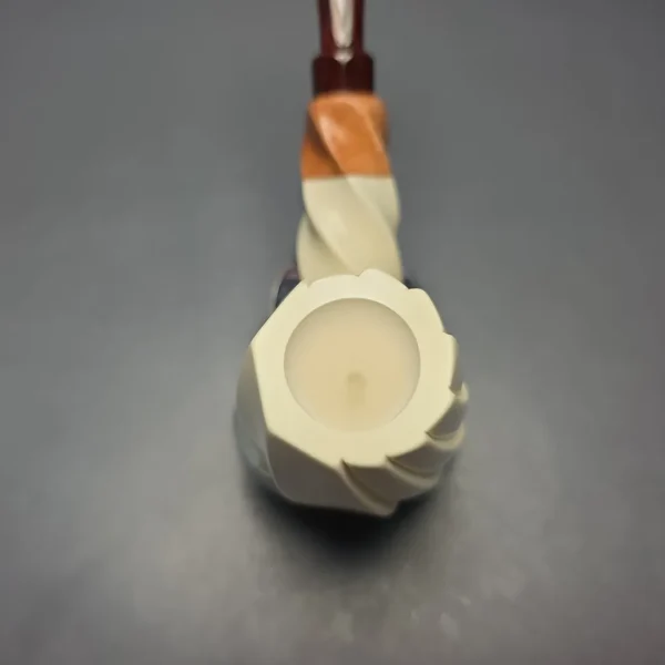 MBSD Meerschaum Premier (by Emre Bay) Smooth Spiral Billiard with Cumberland and Briar-Mortise (New) - Image 8