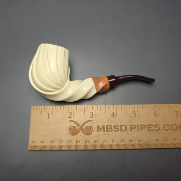 MBSD Meerschaum Premier (by Emre Bay) Smooth Spiral Billiard with Cumberland and Briar-Mortise (New) - Image 9
