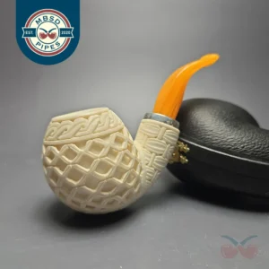 MBSD Meerschaum Silver Lattice Carved Reverse Calabash Brandy (New)