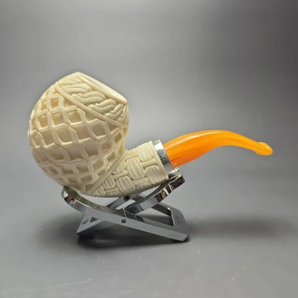 MBSD Meerschaum Silver Lattice Carved Reverse Calabash Brandy (New) - Image 3