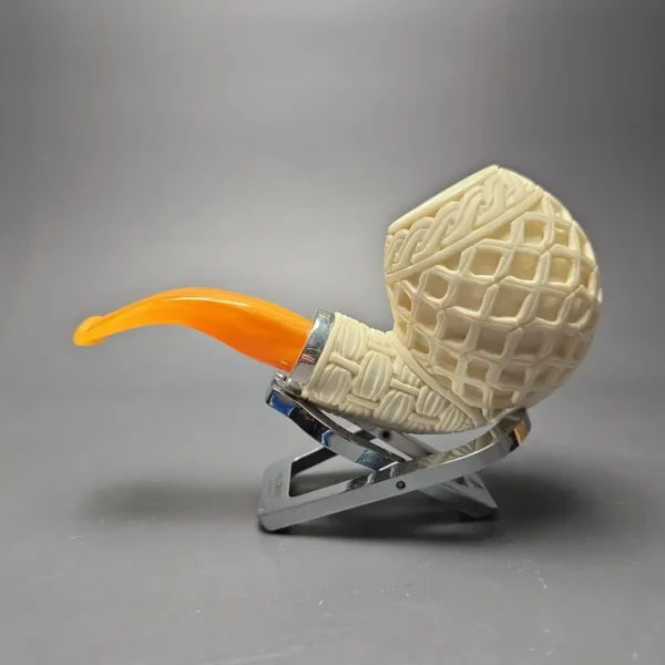 MBSD Meerschaum Silver Lattice Carved Reverse Calabash Brandy (New) - Image 5