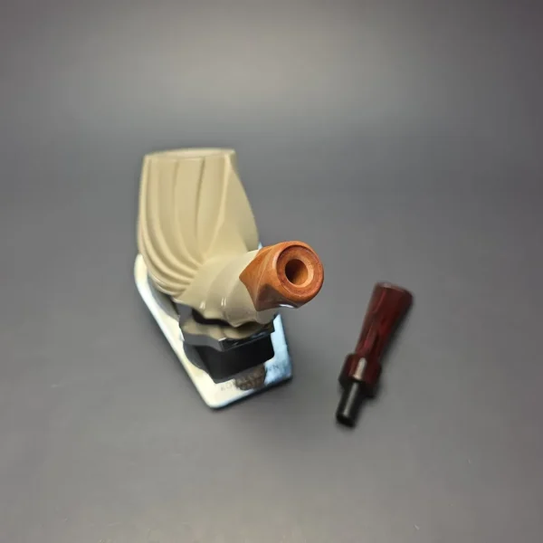 MBSD Meerschaum Premier (by Emre Bay) Smooth Spiral Billiard with Cumberland and Briar-Mortise (New) - Image 11