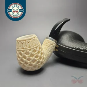 MBSD Meerschaum Silver Lattice Carved Reverse Calabash Brandy (New)
