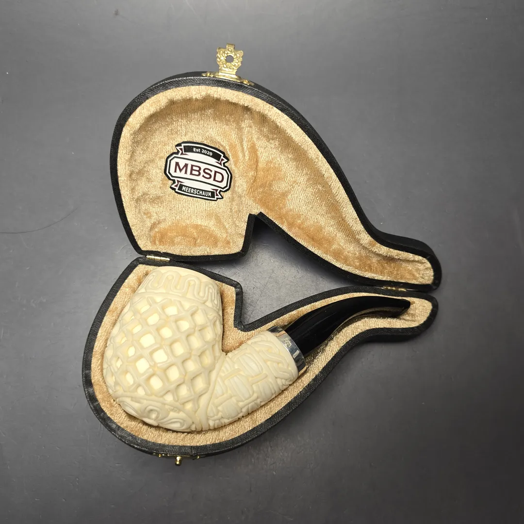 MBSD Meerschaum Silver Lattice Carved Reverse Calabash Brandy (New) - Image 2