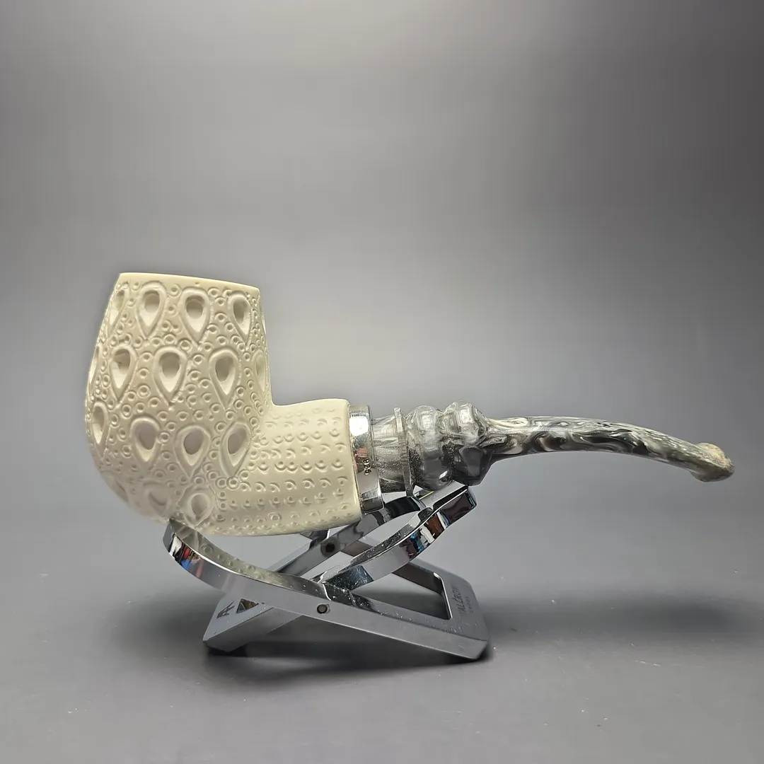 Unknown Lattice-Carved Reverse Calabash Brandy with Silver (Unsmoked Estate) - Image 2