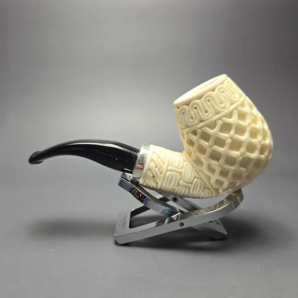 MBSD Meerschaum Silver Lattice Carved Reverse Calabash Brandy (New) - Image 5
