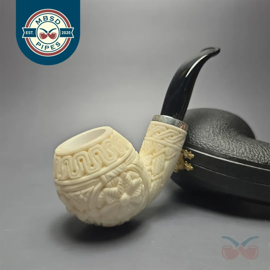 MBSD Meerschaum Silver Floral Carved Reverse Calabash Brandy (New)