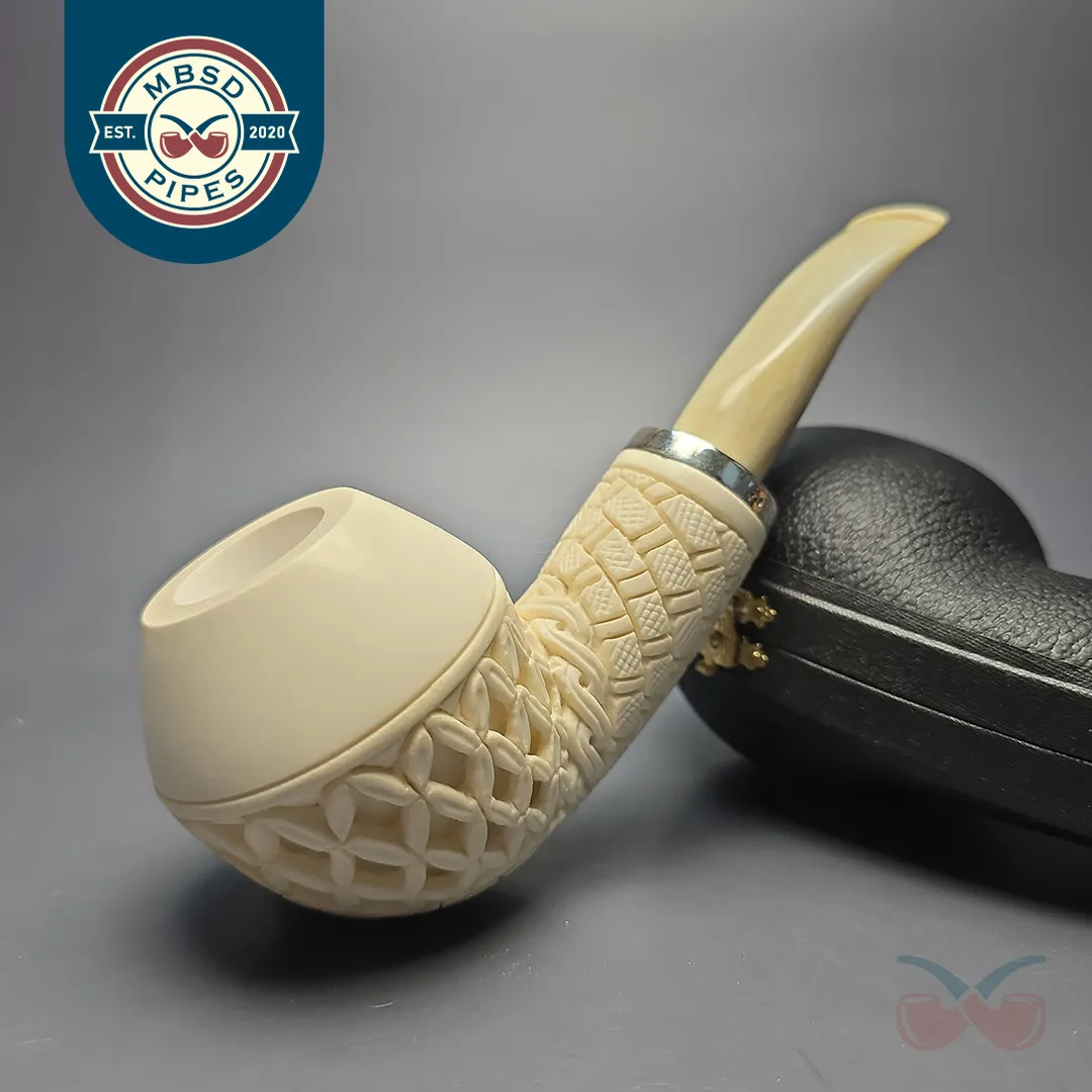 MBSD Meerschaum Silver Lattice Carved Reverse Calabash Rhodesian (New)