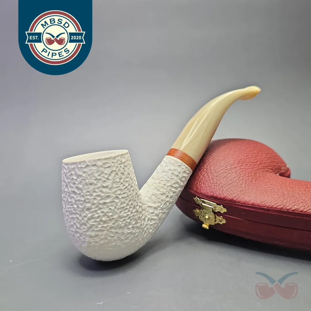 MBSD Meerschaum Deluxe Rusticated Bent Billiard with Briar-Mortise (New)