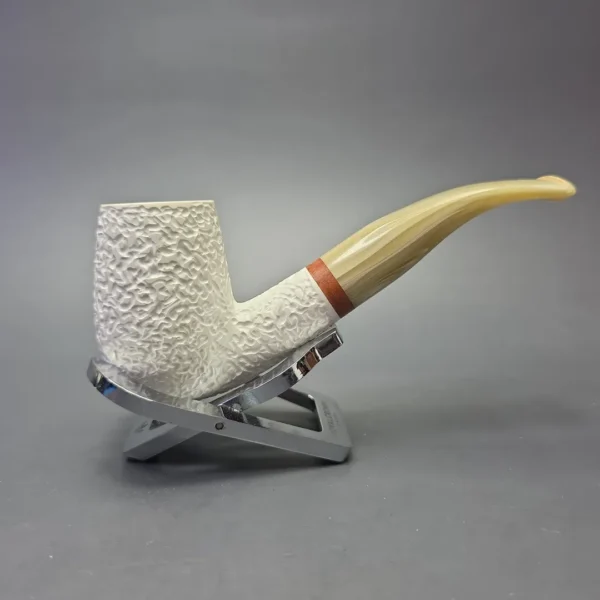 MBSD Meerschaum Deluxe Rusticated Bent Billiard with Briar-Mortise (New) - Image 3